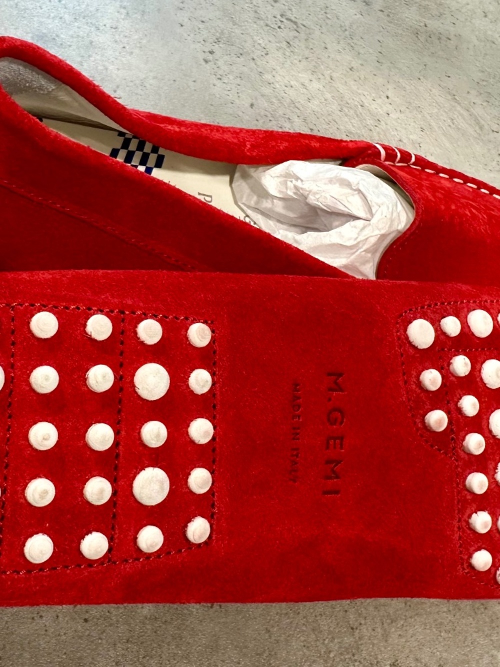 M. Gemi x Peroni red suede driving moccasins
